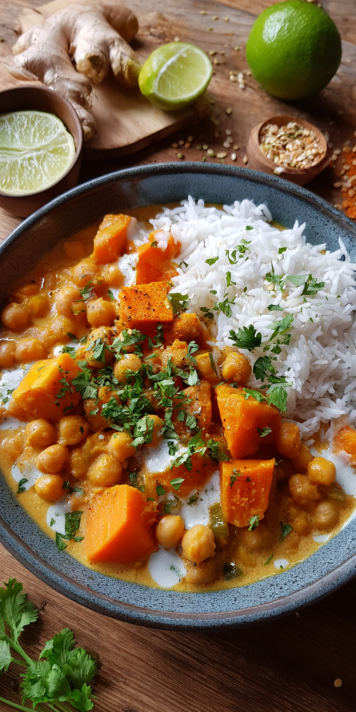 Cremiges Süßkartoffel-Curry mit Kichererbsen - Einfach & vegan!