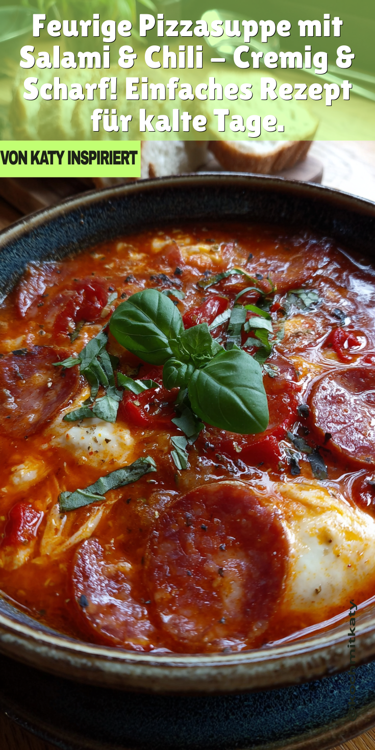 Feurige Pizzasuppe mit Salami & Chili - Cremig & Scharf!