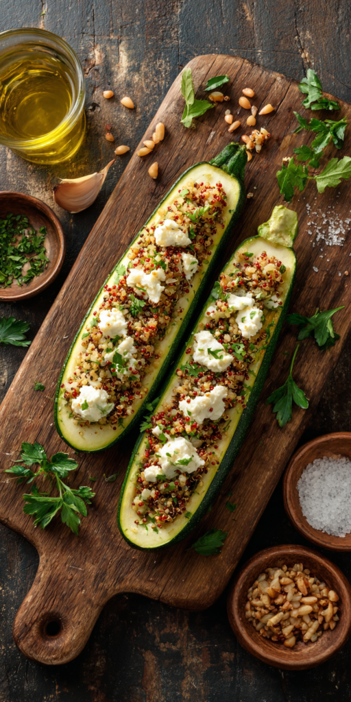 Gefüllte Zucchini mit Feta & Quinoa - Einfaches Sommerrezept!