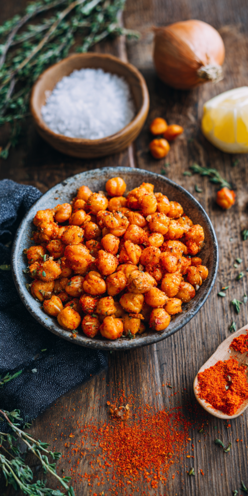 Knusprige geröstete Kichererbsen mit Paprikagewürz - Einfacher Snack!