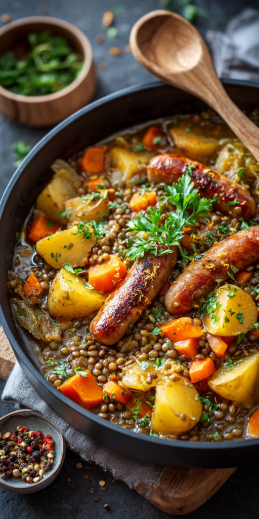 Linseneintopf mit Würstchen & Kartoffeln - Dein perfektes Winteressen!