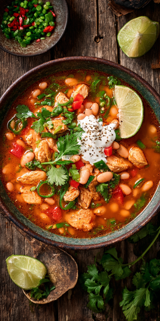 Weiße Hähnchen-Chili-Suppe mit Limette