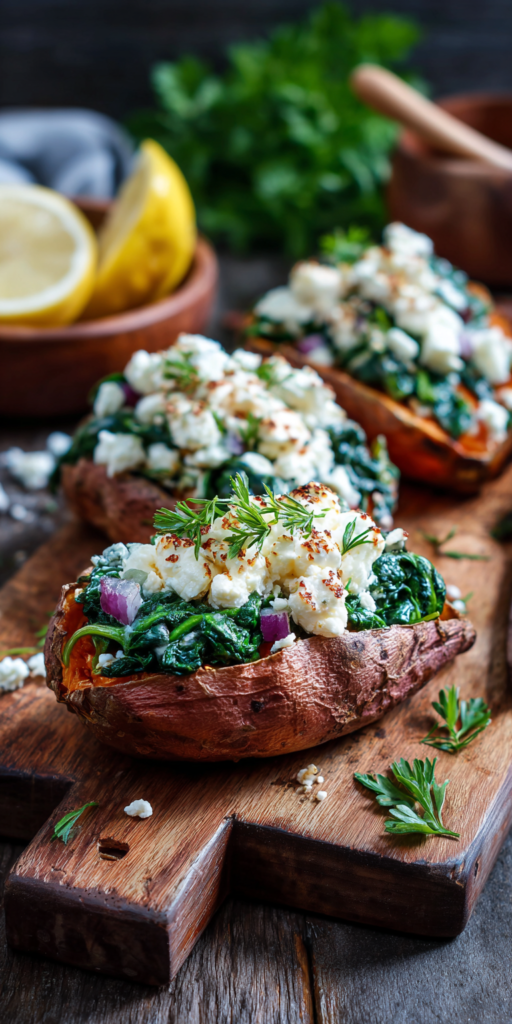 Gebackene Süßkartoffel gefüllt mit Feta & Spinat | Gesundes Mittagessen 2026